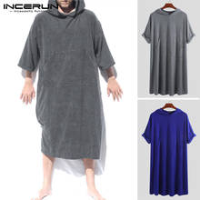 Men Bathrobes Solid Color Half Sleeve Pockets Quick-dry Fashion Hooded Robes Pajamas Homewear Beach Men Towel Bathrobe INCERUN 2024 - buy cheap