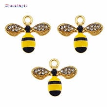 Gracetad-abalorio de abeja esmaltada para la fabricación de joyas, 14x17mm, bonito pendiente, colgante, pulsera, collar, abalorios de diseño DIY, 6 uds. 2024 - compra barato