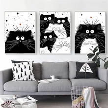 Carteles de animales de gato Kawaii en blanco y negro, arte de pared Modular, pintura nórdica en lienzo, impresiones e imágenes, Fondo de cabecera, decoración del hogar 2024 - compra barato