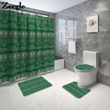 Printing Shower Curtain and Toilet Mat Set Christmas Style Carpet  Bathroom Decoration Bath Mat Waterproof Foot Mat Set 2024 - buy cheap