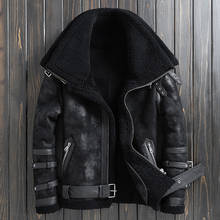 New Winter Thicker Fur One Genuine Leather Coat Men's Double Collar Sheepskin Leather Jacket Locomotive Fur Male Air Force Suit 2024 - buy cheap