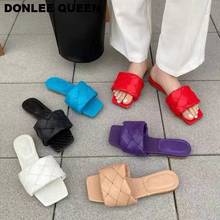 2021 New Summer Woven Slippers Women Slip On Slides Fashion Brand Square Toe Flat Casual Flip Flops Beach Slippers Slide Sandals 2024 - buy cheap