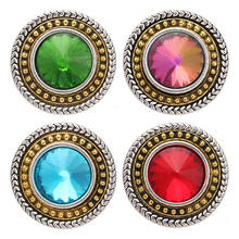 Kz3574 novo ouro redondo beleza strass colorido 18mm botões snap caber diy 18mm snap pulseira snap jóias presente 2024 - compre barato