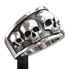 Ретро готический панк стиль Мужские кольца трендовые кольца с черепом байкер рок хип хоп ювелирные изделия с скелетом аксессуары для Хэллоуина 2024 - купить недорого