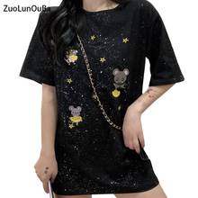 Zuolunouba nova casual solto verão mulher t camisa bordado brilhante estrela dos desenhos animados bonito tesouro mouse camisetas topo de manga curta feminino 2024 - compre barato