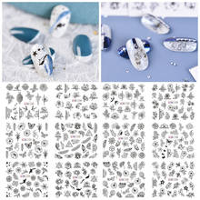 12 Sheets Nail Sticker Black White Flower Butterfly Nail Decal Slider Water Wraps DIY Nail Decoration Fashion Manicure Stickers 2024 - buy cheap