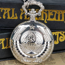 Reloj de bolsillo de cuarzo Vintage para hombre y mujer, colgante negro con collar de estilo martillo de Hoz soviético URSS, regalos 2024 - compra barato