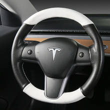 Cubierta superior de microfibra para volante de cuero blanco y negro, cubierta envolvente de punto de mano para Tesla Model 3 2017-2020 2024 - compra barato