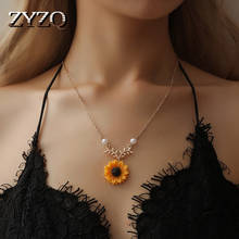 ZYZQ-collar con colgante de girasol para mujer, accesorio moderno y romántico, Color oro rosa, plateado, joyería superventas 2024 - compra barato