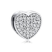 QANDOCCI 2020 Valentine's New Fits Women Bracelet 925 Sterling Silver Reflexions Pave Heart Clip Charms Beads for Jewelry Making 2024 - buy cheap