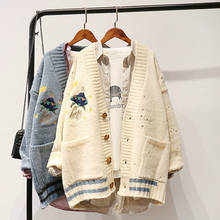 Suéter de punto para mujer, cárdigans con bordado de dibujos animados, Poncho de un solo pecho, Harajuku, Top de otoño e invierno 2024 - compra barato