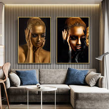 Black Gold Nude African Art Woman Oil Painting on Canvas Cuadros Posters and Prints Scandinavian Wall Picture for Living Room 2024 - buy cheap