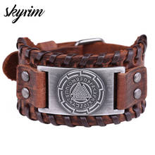 Skyrim Viking Valknut Leather Bracelet for Men Odin's Symbol Punk Retro Amulet Runes Nordic Cuff Bangle Pulseira Jewelry Gift 2024 - buy cheap