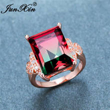 Vintage Female Gradient Crystal Ring Rose Gold Square Rectangle Zircon Blue Red Green Pink Stone Wedding Rings For Women Jewelry 2024 - buy cheap