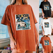 New York Times Square Print Women T Shirt Casual Drop Shoulder Summer Top Tee Shirt Femme Round Neck Long Loose Women Clothes 2024 - buy cheap