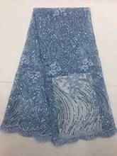 Небесно-голубая африканская кружевная ткань 2021, Высококачественная кружевная сетчатая ткань, нигерийская швейцарская кружевная ткань с вышивкой и блестками CD26361 2024 - купить недорого