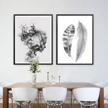 Carteles e impresiones de silueta abstracta nórdica en blanco y negro, pintura en lienzo, imágenes de pared de plumas para sala de estar, sin marco 2024 - compra barato