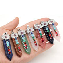 Seven Chakras Reiki Healing Pendants Rose Quartzs Natural Stone Pendants for DIY Jewelry Necklace Bracelet Size 13x55mm 2024 - buy cheap