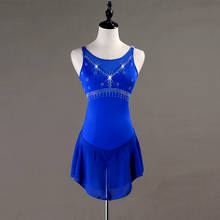 Vestido de patinaje sobre hielo para mujer y niña, traje de gimnasia azul real con diamantes de imitación personalizados, B043 2024 - compra barato