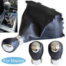 Black Leather Car Gear Shift Lever Knob Boot Gaiter Cover Collar Case and gear shift knob For Mazda 6 M6 2002-2007 Manual MT 2024 - buy cheap