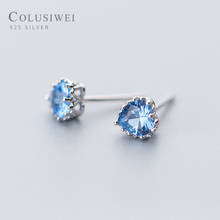 Colusiwei genuine 925 prata esterlina oceano azul cristal romântico coração brincos para as mulheres moda prata esterlina jóias 2024 - compre barato