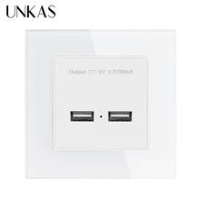 UNKAS Crystal Tempered Glass Panel Wall Power Socket Dual USB Smart Induction Charging Port For Mobile 5V 2.1A Output 2024 - buy cheap