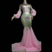 Vestido elástico de diamantes de imitación de cristal rosa, superbrillante, para bar, club nocturno, cantante de concierto, traje de discoteca 2024 - compra barato