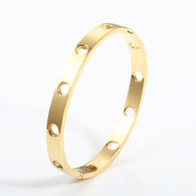 Stainless Steel Woman Cuff Bangle & Bracelets Hollow Round Hole Gold Plating Bangle Female Fashion Gold BandWrist Jewelry 2024 - buy cheap