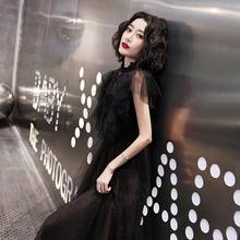 Black Evening Dress Female Banquet Temperament Usually Wear Fairy Lace Hepburn Style Dress 2020 New Engagement Toast 2024 - buy cheap