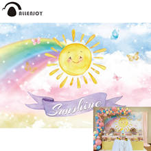 Allenjoy-Fondo de nubes, sol, cielo, sonrisa encantadora, mariposa, arcoíris colorido, decoración para fotografía, Photocall 2024 - compra barato