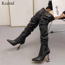 Kcenid Size 35-42 2021 new women over the knee boots high heel pleated long botas winter shoes women sexy pointed toe footwear 2024 - buy cheap