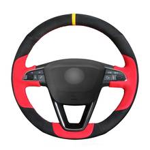 Funda de ante para volante de coche, cubierta personalizada de ante negro y rojo cosida a mano para Seat Leon Ibiza 6J 2016-2019 Arona Alhambra 5F Mk3 2013-2018 2024 - compra barato