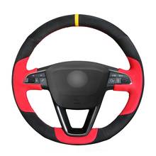 Hand-stitched Black Red Suede Custom Car Steering Wheel Cover for Seat Leon Ibiza 6J 2016-2019 Arona Alhambra 5F Mk3 2013-2018 2024 - buy cheap