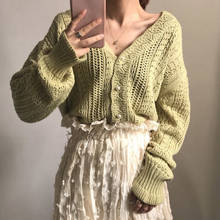 2021 Spring Knitted Sweater Women Short Cardigan Vintage Hollow out Long Sleeve V neck Short Sweater Cardigans Female Loose Coat 2024 - buy cheap