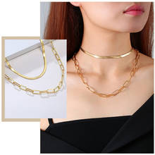 Collares de cadena de serpiente de tono dorado para mujer, gargantilla de cadena rectangular ovalada de acero inoxidable elegante, joyería minimalista 2024 - compra barato