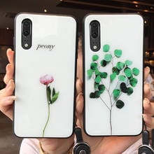 Tempered Glass Case For Huawei Honor 9x Pro 8x 7x Simple Green plant Peony Hard Cover For Huawei Honor 9x 8A 7a 8c phone Casing 2024 - buy cheap