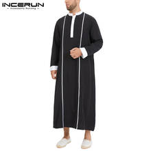 INCERUN-caftán árabe islámico para hombres, ropa musulmana de manga larga, túnicas Abaya de retales, moda de Arabia Saudita, Oriente Medio, Jubba Thobe 2024 - compra barato