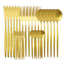 Conjunto de talheres luxuoso dourado mtte 30 peças, conjunto de talheres de cozinha em aço inoxidável, facas, garfos, colheres, estoque na fonte 2024 - compre barato