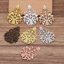 35x48mm Multi-color Plated Brass Metal Vintage Filigree Flower Links Wraps Charms Blank Hair Clasp Bu Yao Findings Wholesale 2024 - buy cheap