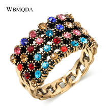 Kinel 2020 New Fashion Colorful Crystal Rings For Women Antique Gold Vintage Wedding Ring Jewelry Drop Shipping 2024 - buy cheap