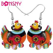 Bonsny Acrylic Floral Hen Chicken Eggs Earrings Farm Animal Drop Dangle Jewelry For Women Girls Teens Kids Charm Decoration Gift 2024 - buy cheap