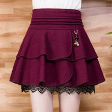 2021 Fashion Autumn Winter Women Slim High-Waist Woolen Short A-Line Puff Skirt Solid-Color Lace-edge Pleated Miniskirts KW1096 2024 - buy cheap