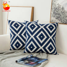 Home Sofa Decoration Tassel Embroidery Cushion Cover Navy Blue Canvas Cotton Square Embroidery Pillowcase Farmhouse Home Decor 2024 - buy cheap