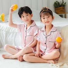 Пижамный комплект для девочек 2-14 лет, атласная шелковая розовая одежда для сна с коротким рукавом, комплект для сна 2024 - купить недорого