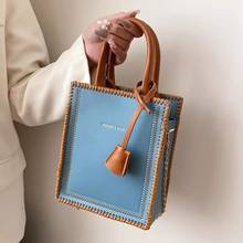 Contrast color Tote bag 2021 New High-quality PU Leather Women's Designer Handbag Chain Shoulder Messenger Bag Phone Purses 2024 - buy cheap
