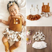 2020 New Summer Infant Baby Girl Sling Flower Tops+Ruffle Tutu Skirt Dress 2PCS Outfit 2024 - buy cheap