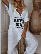 Hippie Soul Print Wide Leg Jumpsuit Loose Button V-neck Short Sleeve Summer Oversize Calf Pants Hip Hip White Jumpsuits Overalls 2024 - buy cheap