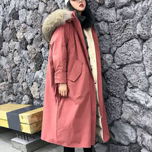 Casaco feminino grosso 2020, jaqueta longa com capuz, pele de guaxinim 2024 - compre barato
