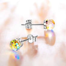 Dainty Round Zircon Wedding Earrings Cute Female Rainbow Crystal Ball Earrings Charm Silver Color Small Stud Earrings For Women 2024 - buy cheap