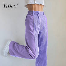 Yiduo calças de veludo estilo baggy para mulheres, de retalhos, marrom, cor neon, vintage 90s, moda de rua, primavera 2021 2024 - compre barato
